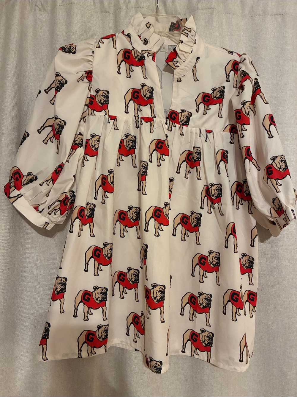 Georgia Bulldawgs White Puff Sleeve Top, M